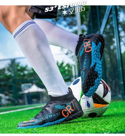 Scarpe da calcio per bambini antiurto sulla punta, chiusura con lacci, tacchetti corti antiscivolo, resistenti all’usura e traspiranti, per partite su erba all’aperto
