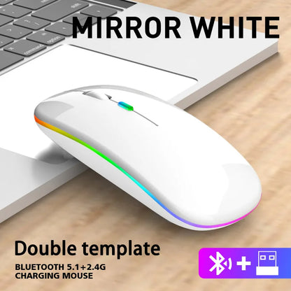 Rechargeable Bluetooth Wireless Mouse with 2.4GHz Dual Mode, RGB Ergonomic Silent Click Mouse for Laptop, PC, Mac, iPad & Android