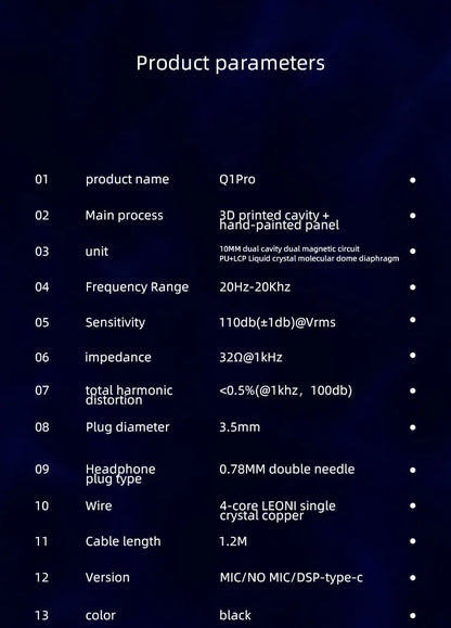 EPZ Q1 Pro Yunshuilan Wired HiFi Bass Earbuds IEM Gaming Earphones with Mic, 10mm Dual Magnetic Driver, Detachable 0.78mm 2-Pin Cable