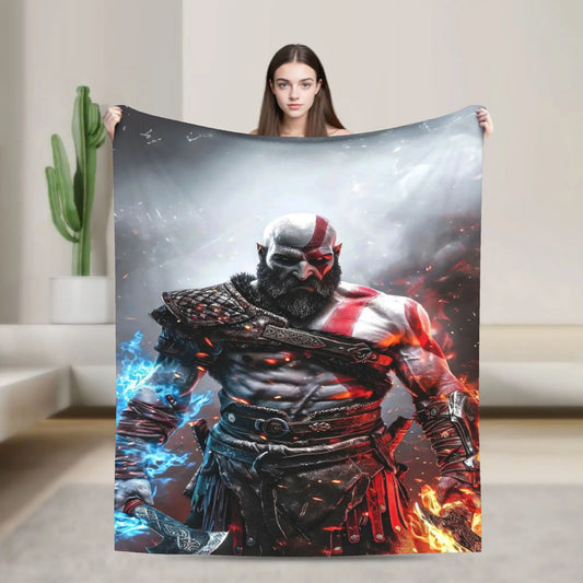 God of War Games Kratos Cartoon Flannel Blanket Super Soft Throw Blanket for Couch Bed Travel Street Trend Bedspread Sofa Bed