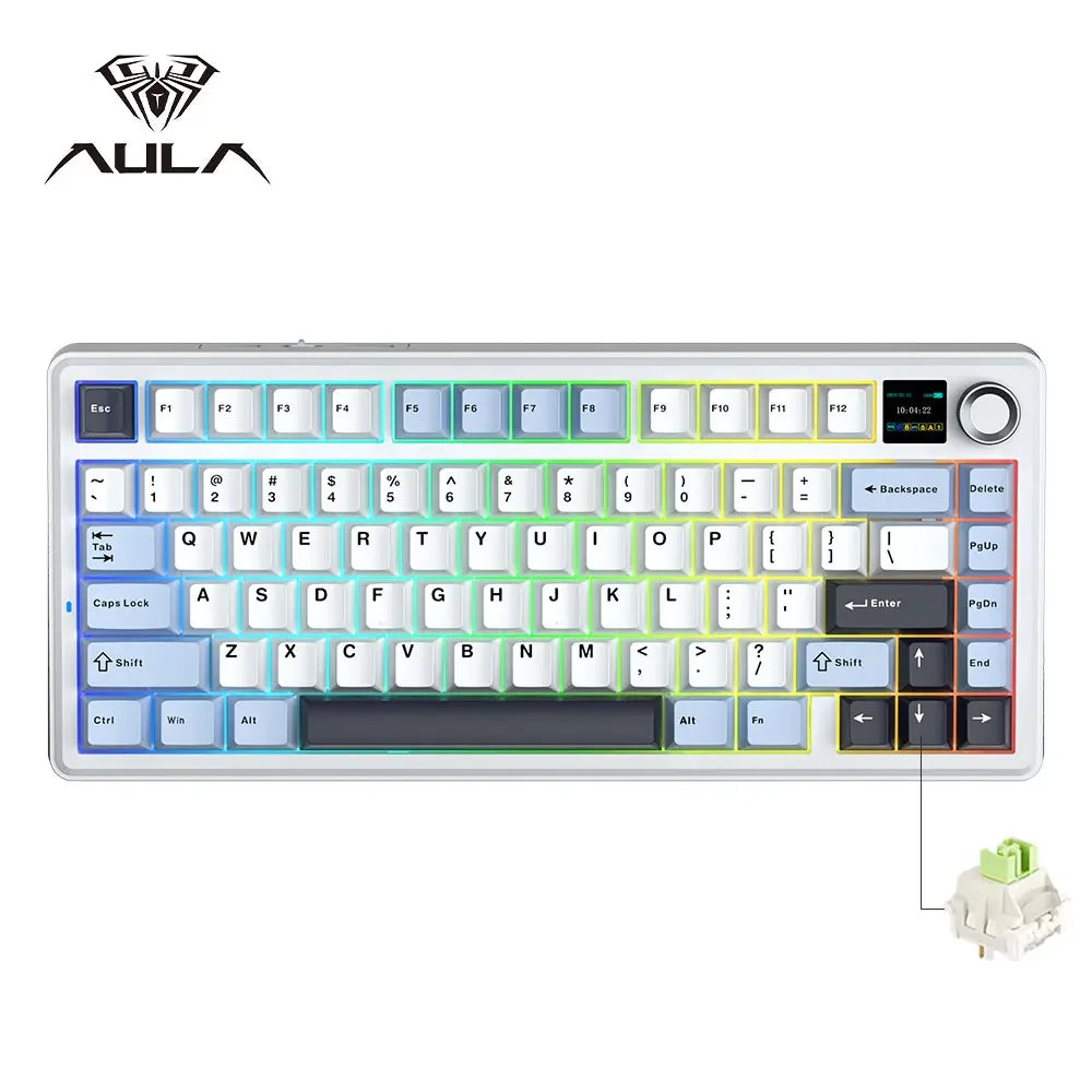 Tastiera meccanica gaming AULA F75 MAX 2.4G Wireless/BT/cablata, hot-swap RGB, 75%, 81 tasti, tastiera da ufficio con schermo TFT