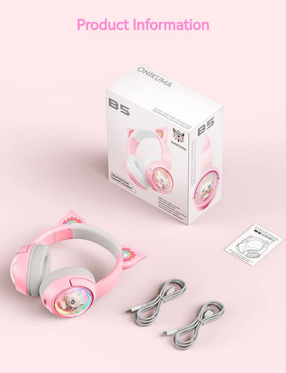 ONIKUMA B5 Wireless Gaimng Headset with Cat Ears Surround Sound Headphone Over-Ear For PC Laptop Games And Music Gamer Headphone