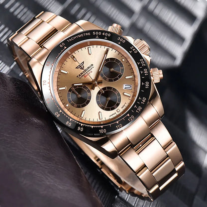 Orologio da uomo Luxury VK63 con movimento al quarzo, cronografo business 39mm in acciaio/oro rosa, datario e quadrante luminoso