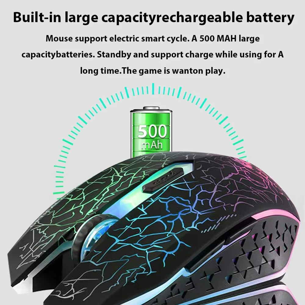 Mouse gaming RGB 2.4G wireless Bluetooth 1600DPI con 6 pulsanti silenziosi, mouse ergonomico dual-mode da ufficio per MacBook e PC