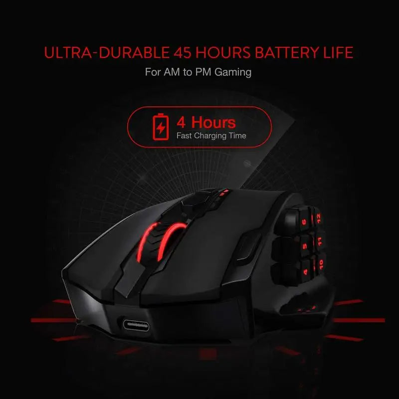 Ratón gaming Redragon M913, 16000 DPI, con cable e inalámbrico 2.4Ghz, óptico RGB, 16 botones programables, negro/blanco