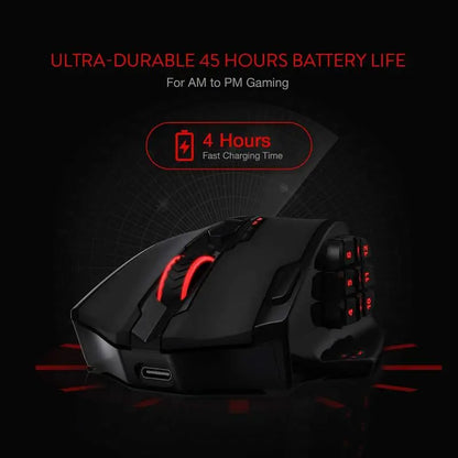 Ratón gaming Redragon M913, 16000 DPI, con cable e inalámbrico 2.4Ghz, óptico RGB, 16 botones programables, negro/blanco