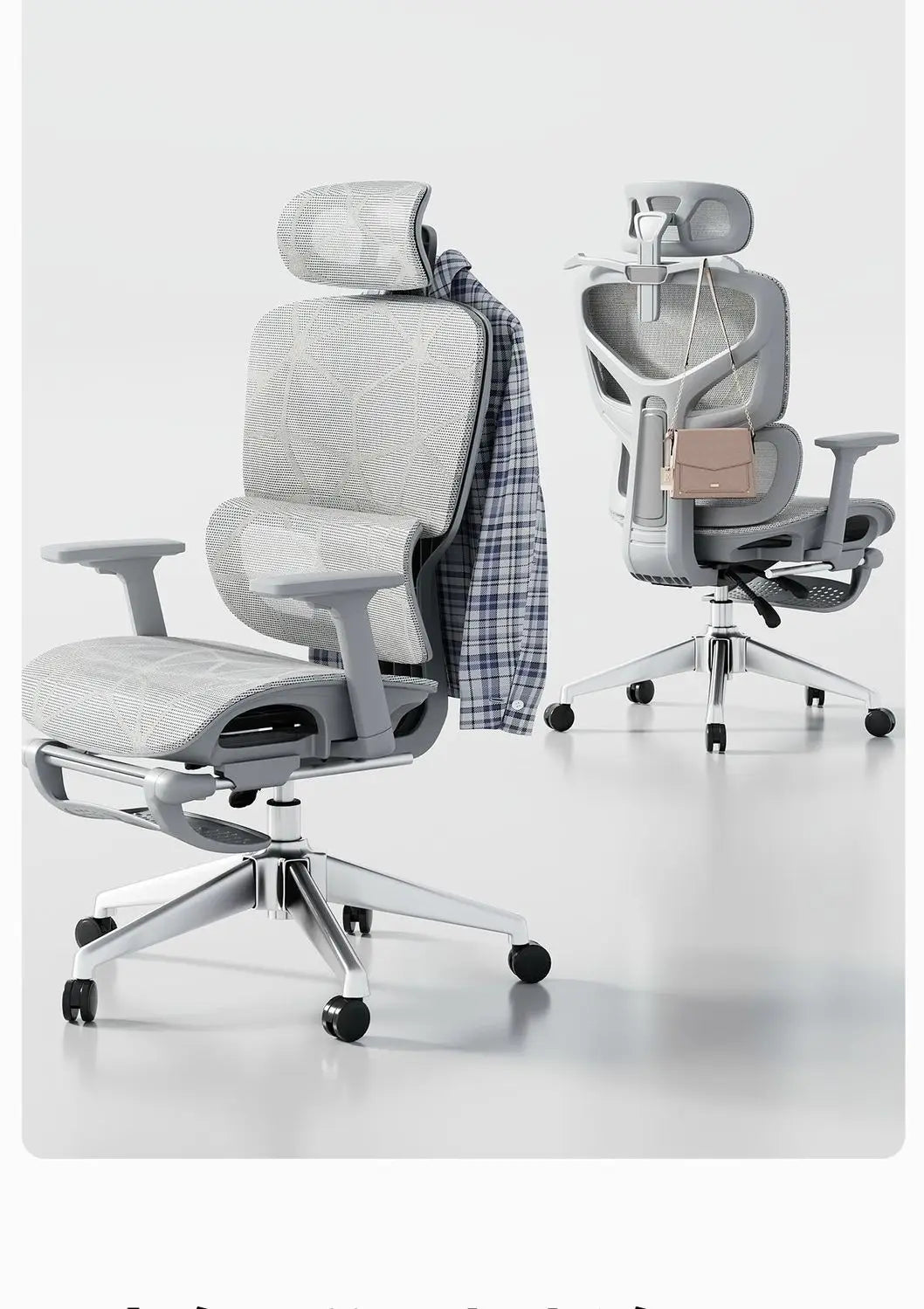 Sedia da ufficio ergonomica regolabile in mesh, sedia da scrivania per computer con schienale alto traspirante, supporto lombare 6D e poggiapiedi retrattile