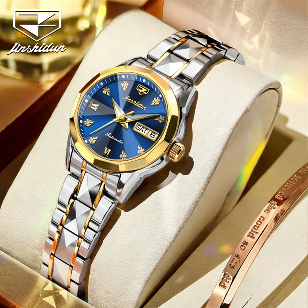 JSDUN 8995 Women Watch Mechanical Watch Waterproof Week Date Ladies Watch High Quality Luxury Original Tungsten Steel Clock