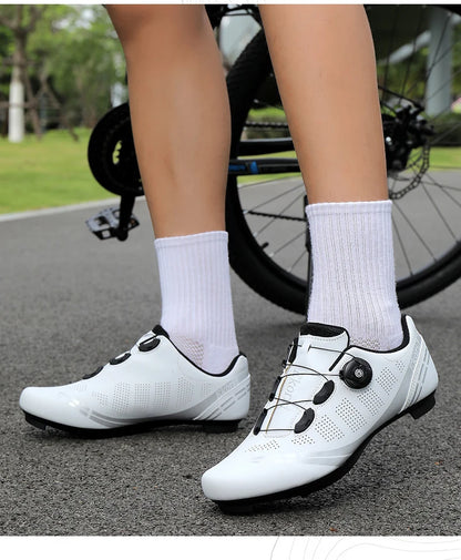 Zapatillas de ciclismo para hombre y mujer, para bicicletas de carretera, competición y carrera, con sistema automático de bloqueo, zapatillas deportivas de ciclismo de velocidad compatibles con calas SPD