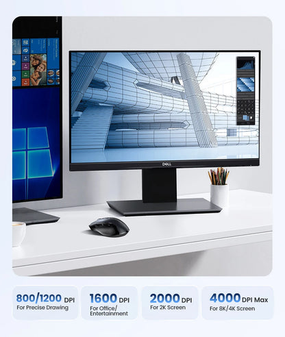 UGREEN bežični miš Bluetooth 5.0, ergonomski miš 4000DPI, 6 tihih tipki, miš za MacBook, tablet, prijenosna računala, računalo PC, 2.4G miševi