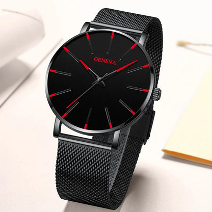 Montre pour homme – Montre à quartz de luxe, style décontracté, fine, bracelet en maille d'acier, étanche, modèle sportif