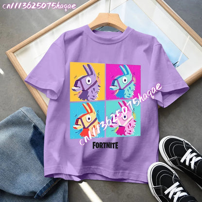 Camisetas Fortnite para niños con estampado de anime y personajes, tops de dibujos animados Fortress Night, ropa de verano para niñas, manga corta, camisetas tipo pulóver