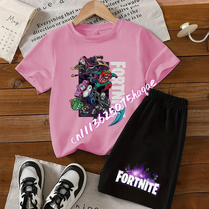 Conjunto de verano Fortress Night de camiseta y pantalones cortos para niños y niñas, 2 piezas, ropa infantil con camiseta estampada, regalo