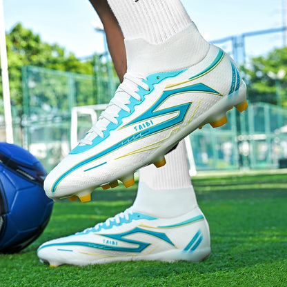 Chaussures de football AG/FG pour enfants et jeunes, chaussures d'entraînement, tige en tissu PU, semelle en TPU, antidérapantes, résistantes à l'usure, pour terrain de sport en herbe naturelle