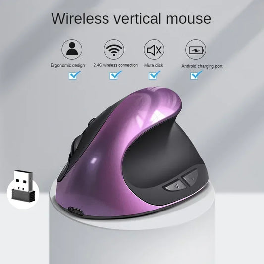 BTS-908 Ergonomic Wireless Mouse, Rechargeable Vertical Wireless Mouse with 2.4GHz USB Receiver, 1600 DPI Adjustable, 6-Button Ergonomic Mouse for Office & Laptop