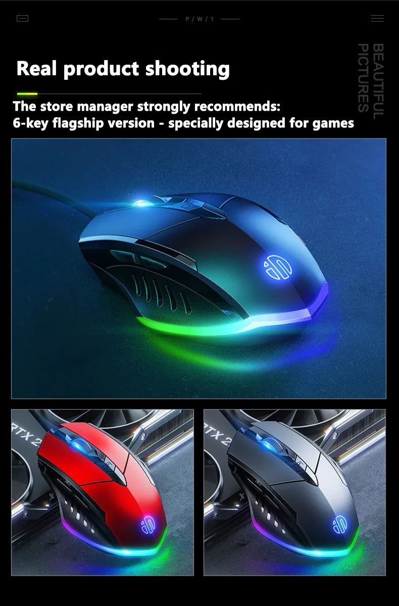 Mouse cablato Inphic W1 Esports Gaming, mouse silenzioso da ufficio, disponibile con tre o sei tasti