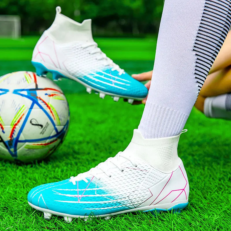 Sapatilhas de Futebol Profissionais de Cano Alto em Pele para Relva Artificial, Treino e Desporto, para Jovens, Estudantes, Homens e Mulheres