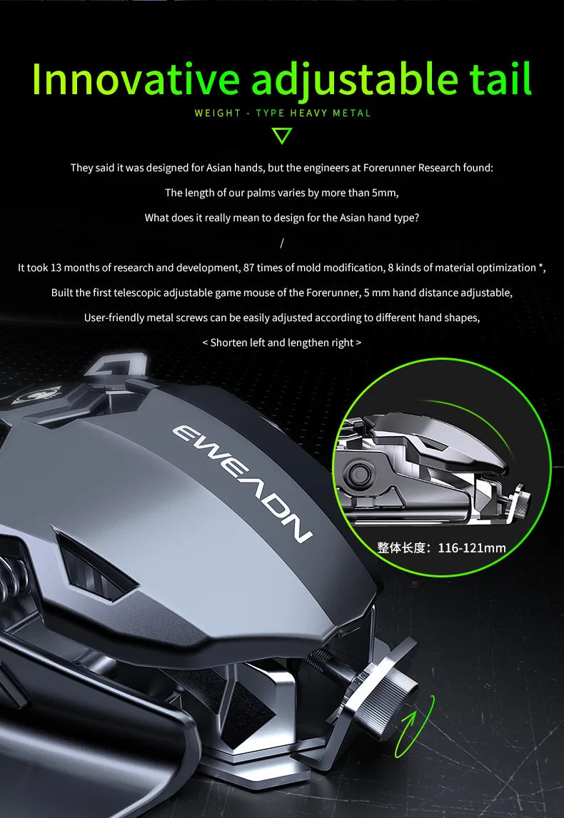 Mouse gaming meccanico in metallo cablato ergonomico con retroilluminazione RGB, mouse da gioco ottico USB 12800 DPI per PC desktop
