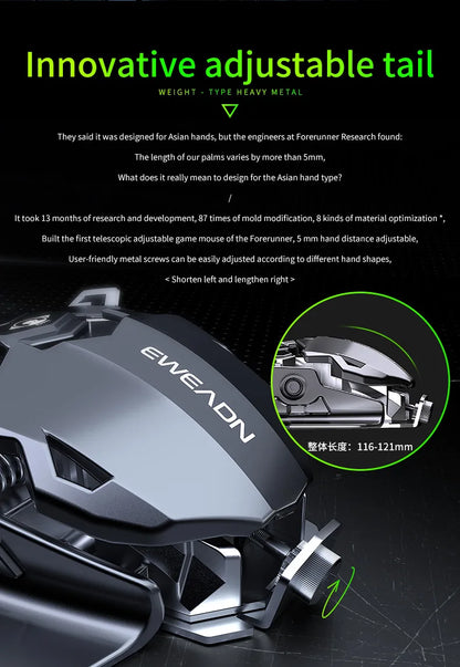 Mouse gaming meccanico in metallo cablato ergonomico con retroilluminazione RGB, mouse da gioco ottico USB 12800 DPI per PC desktop