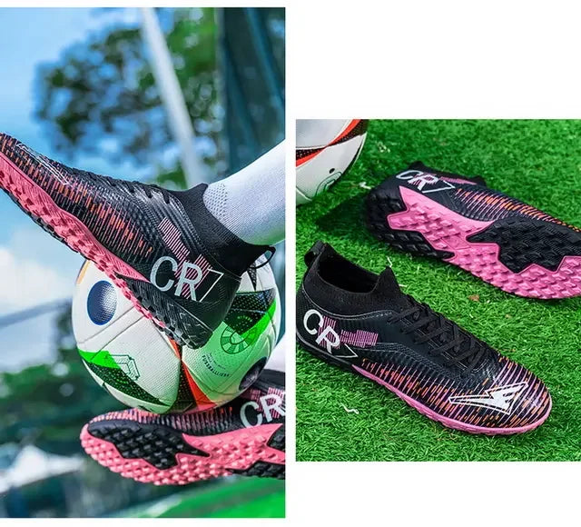 Scarpe da calcio per bambini antiurto sulla punta, chiusura con lacci, tacchetti corti antiscivolo, resistenti all’usura e traspiranti, per partite su erba all’aperto