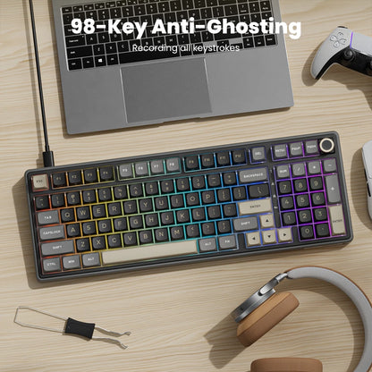 Tastiera meccanica cablata RK ROYAL KLUDGE R98Pro Gasket, 98 tasti, RGB, hot-swappable, pulsante pluggable, tastiera gamer con keycap PBT