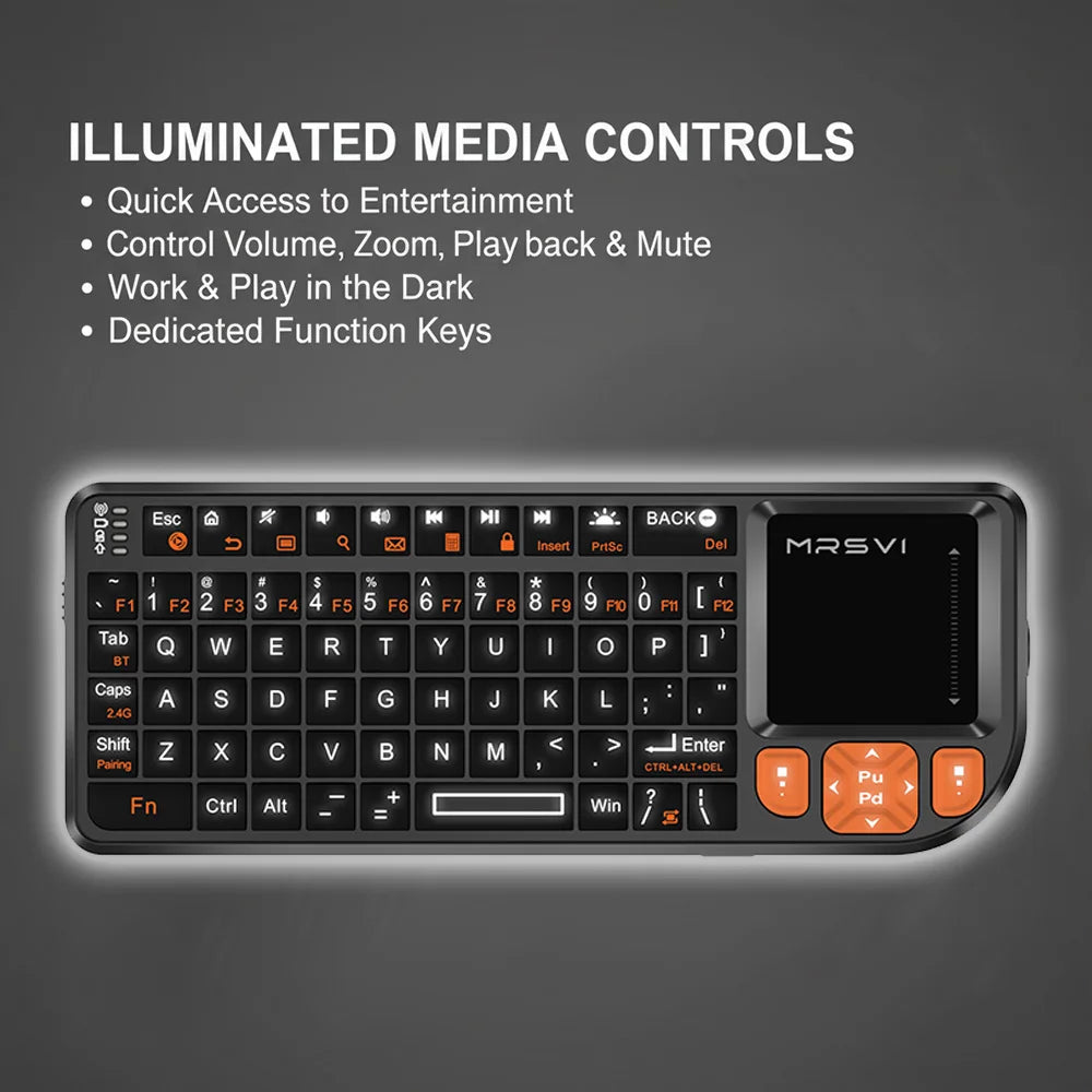 MRSVI Mini Tastiera Bluetooth A8 PLUS, tastiera wireless retroilluminata 2.4GHz con touchpad per Android TV Box, Mac, laptop, Windows