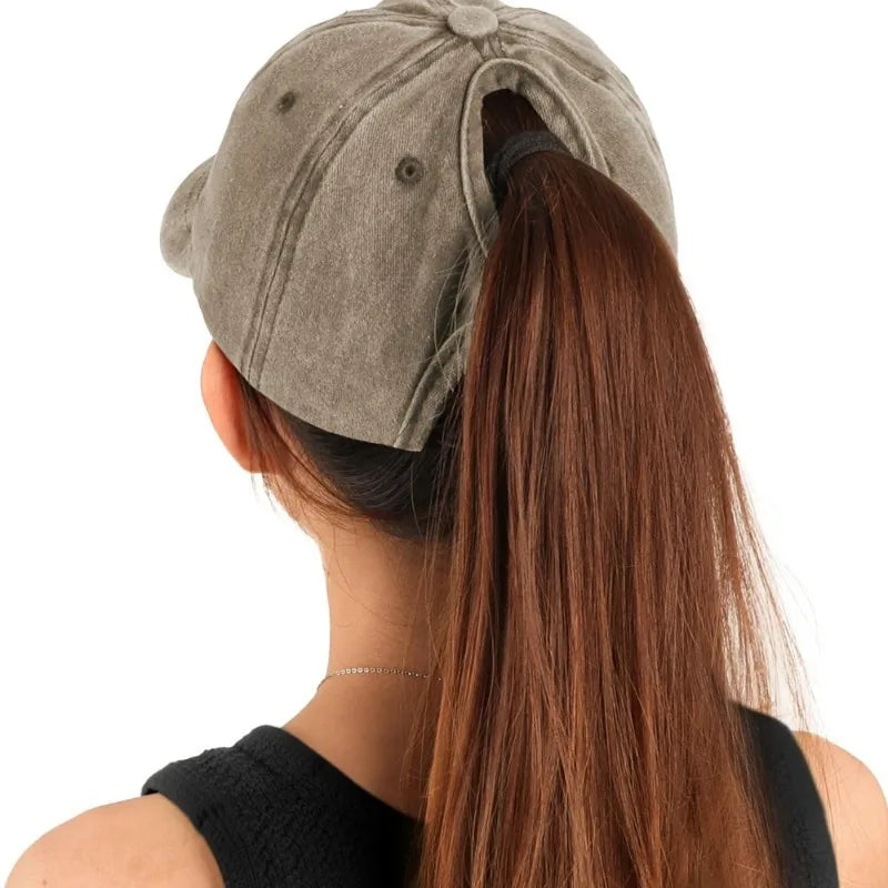 1pc Retro Washed Little Heart Embroidered Ponytail Baseball Cap  for Women,Outdoor Sports Adjustable Women's Cap for Daily Wear