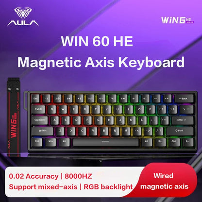 AULA WIN60 HE Tastiera cablata ad asse magnetico RT, tastiera meccanica personalizzata per giochi e-sport, polling rate 8K
