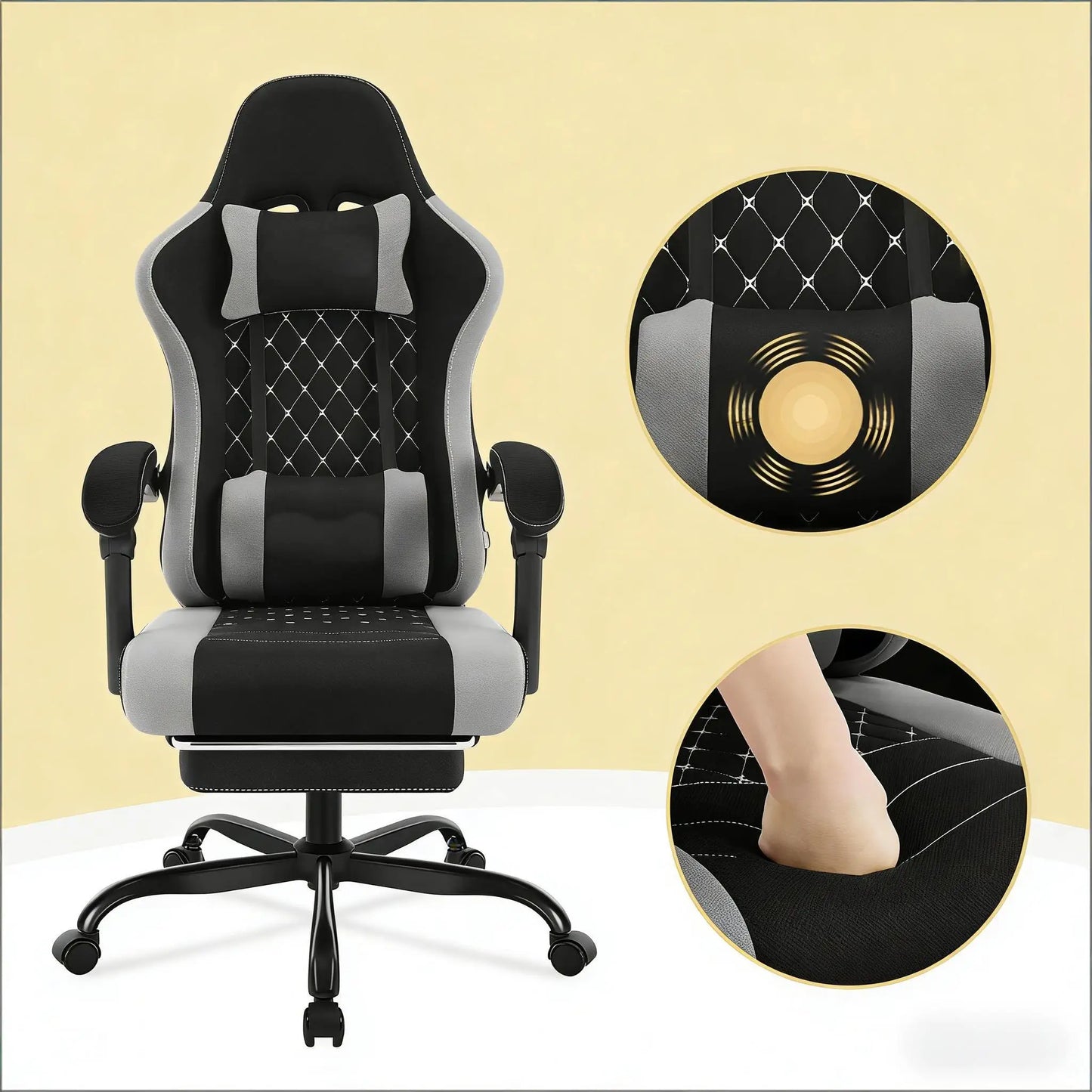 Ergonomic Office Chair with Massage Lumbar Support, Swivel Computer Chair, Adjustable Gaming Chair with Footrest, High Back Executive Desk Chair