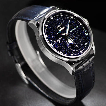 Sugess Moonphase Watch of Men 40mm Automatic Mechanical Wristwatches Seagul ST2528 Movement Stainless Steel Blue Sandstone Dial