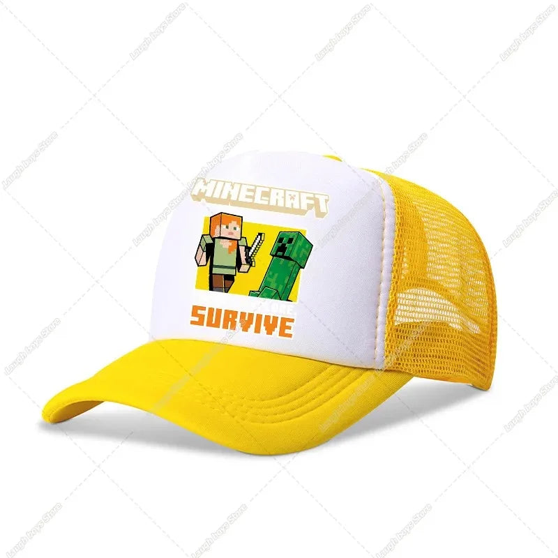 Minecraftes Pixels Kawaii Baseball Cap Boy Cartoon Anime Print Peaked Caps Hip Hop Parent-child Outdoor Mesh Hats Summer Sun Hat