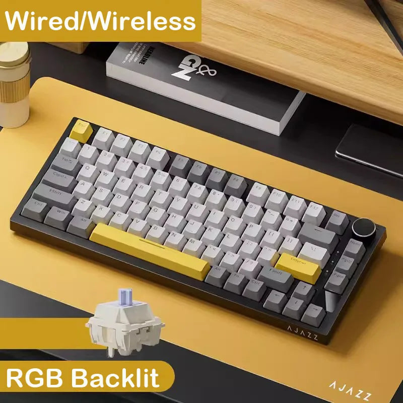 AJAZZ AK820  Mechanical Keyboard 70% Compact Layout/RGB Lighting/Hot-swappable Switches,with Wired,Wireless,and Bluetooth