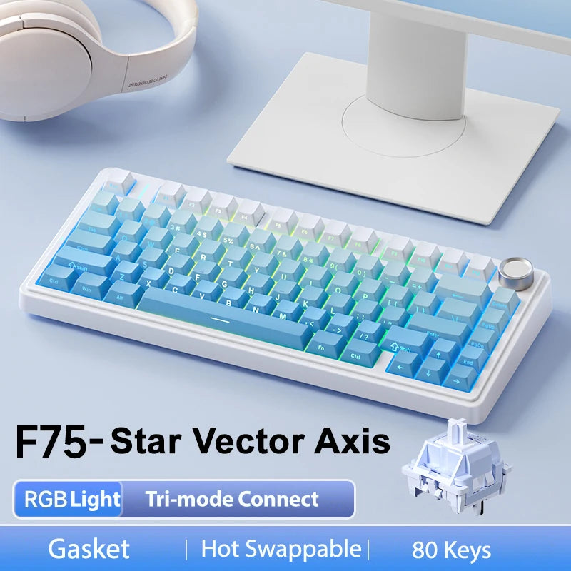 AULA F75 Pro Teclado mecánico gaming inalámbrico con montaje gasket, RGB personalizable, distribución 75% y teclas PBT con grabado lateral