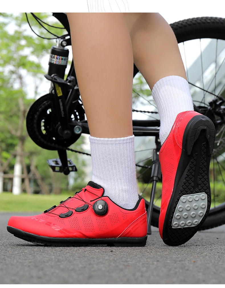 Zapatillas de ciclismo para hombre y mujer, para bicicletas de carretera, competición y carrera, con sistema automático de bloqueo, zapatillas deportivas de ciclismo de velocidad compatibles con calas SPD