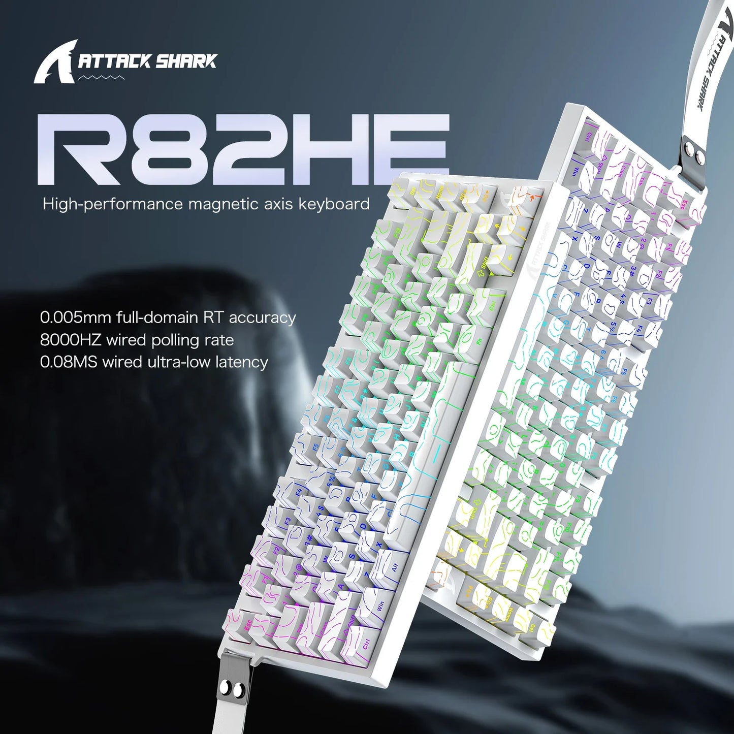 Teclado gaming magnético con cable ATTACK SHARK R82 HE 75% RGB 8000Hz Rapid Trigger, activación de 0.005mm