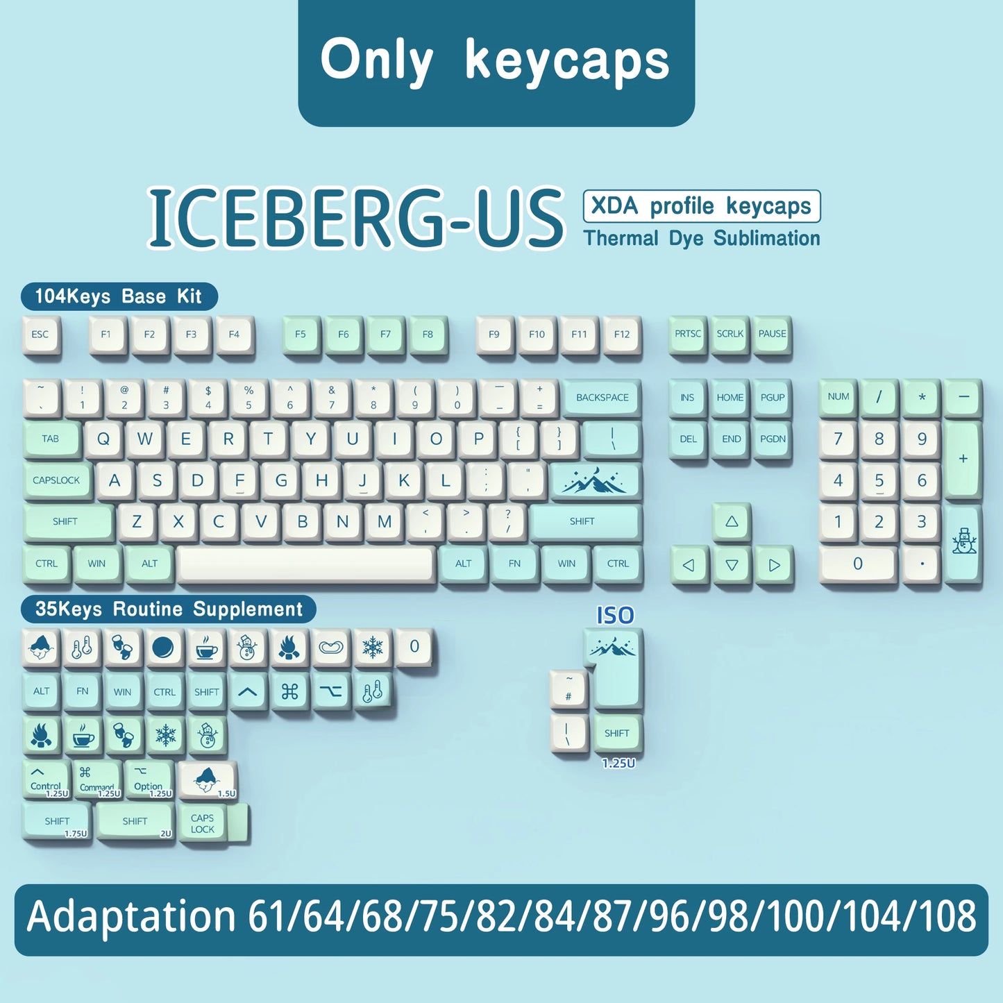Keycap profilo XDA Iceberg brasiliano coreano giapponese russo spagnolo francese ISO Enter in PBT per tastiera meccanica GK61