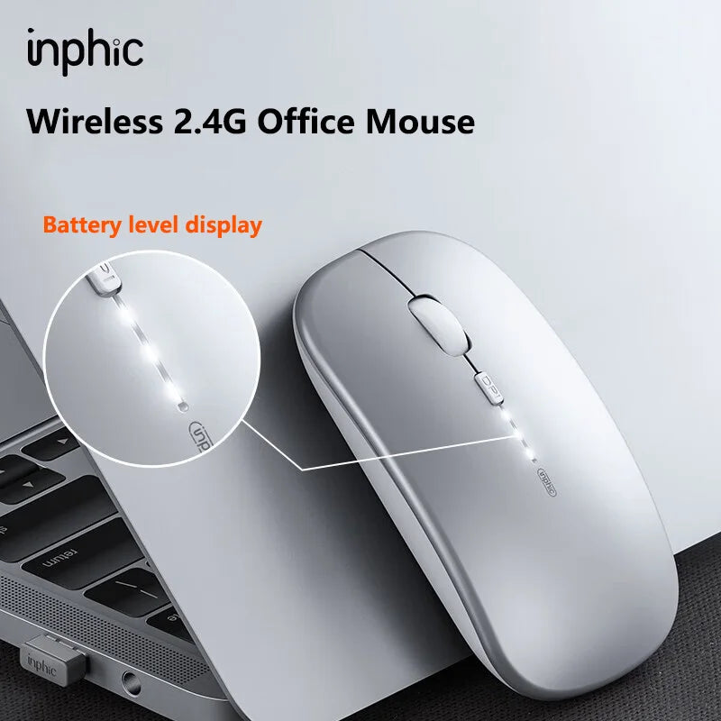 Inphic M1P Wireless Silent Office Mouse Ultra-Thin Portable USB Interface Battery Power Display TYPE-C Charging Wireless Mouse