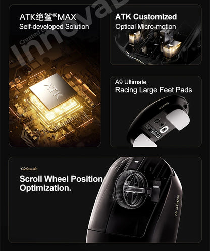 Mouse gaming wireless ATK Dragonfly A9 Ultimate A9 Air PAW3950 ultraleggero ergonomico e-sport per gamer FPS CSGO A9 Ultra