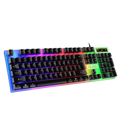 Teclado gaming RGB USB con cable de 104 teclas, cable de 1.3M, teclado de membrana con sensación mecánica para PC, portátil, Windows e IOS