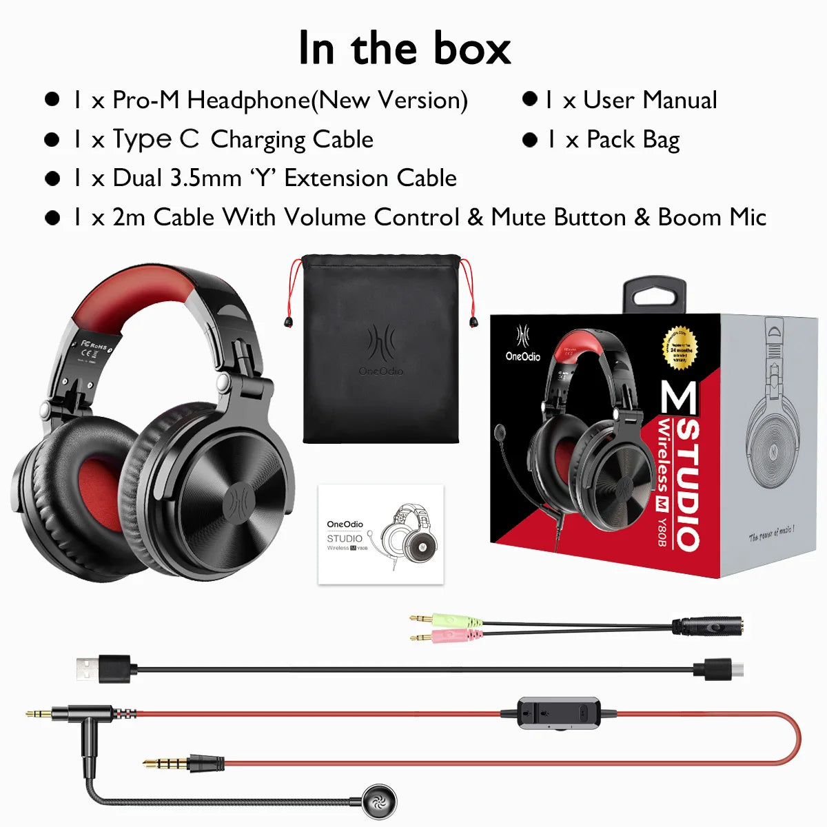 Auriculares gaming inalámbricos OneOdio Pro-M Bluetooth 5.2 HiFi estéreo con micrófono, 110H de autonomía, graves profundos y diseño plegable circumaural
