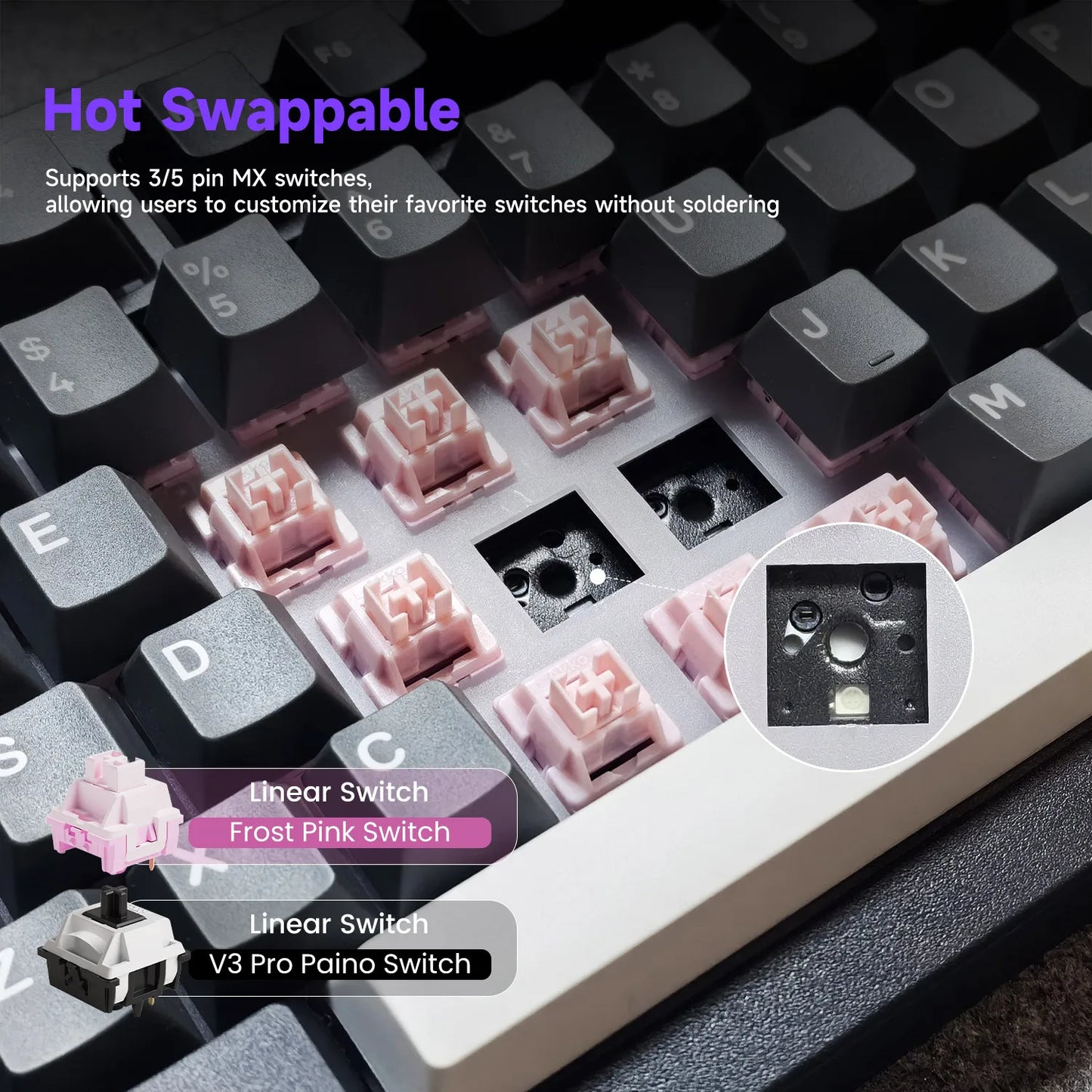 Teclado Akko 5075 V3 75% ANSI-US con rueda de volumen, hot-swappable, RGB, USB Type-C/2.4g y BT5.0, trimodo, teclado mecánico gaming personalizado