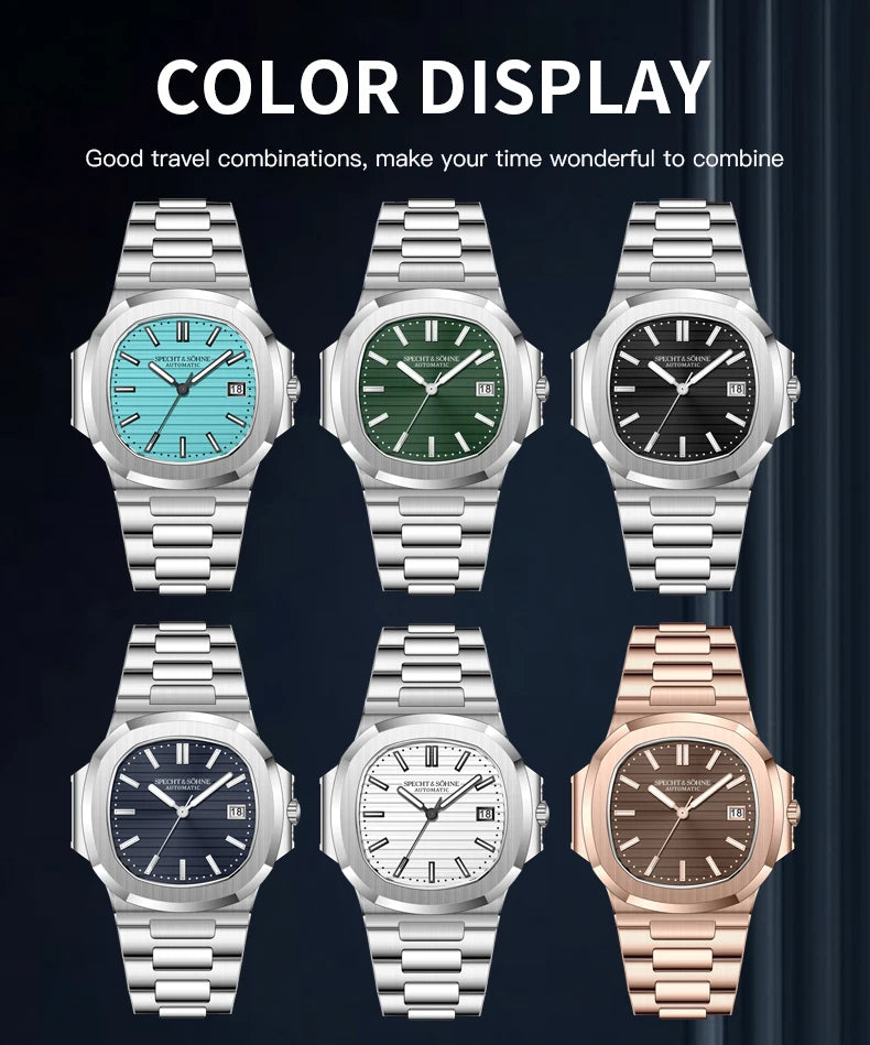 Specht&Sohne 2025 Nuevo reloj clásico de lujo para hombre, reloj automático para hombre en acero inoxidable con zafiro, 8215 reloj de pulsera mecánico