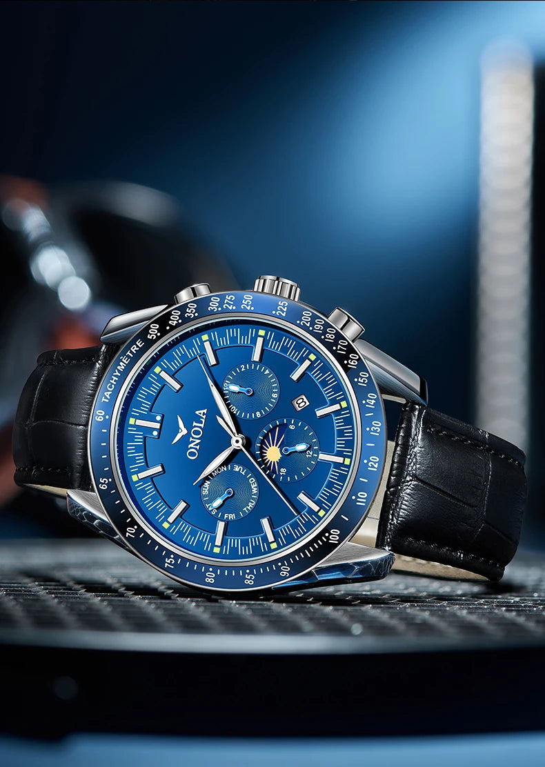 Relógio mecânico para homem ONOLA – Relógio automático de luxo com um estilo descontraído, com bracelete em pele e mostrador perfurado