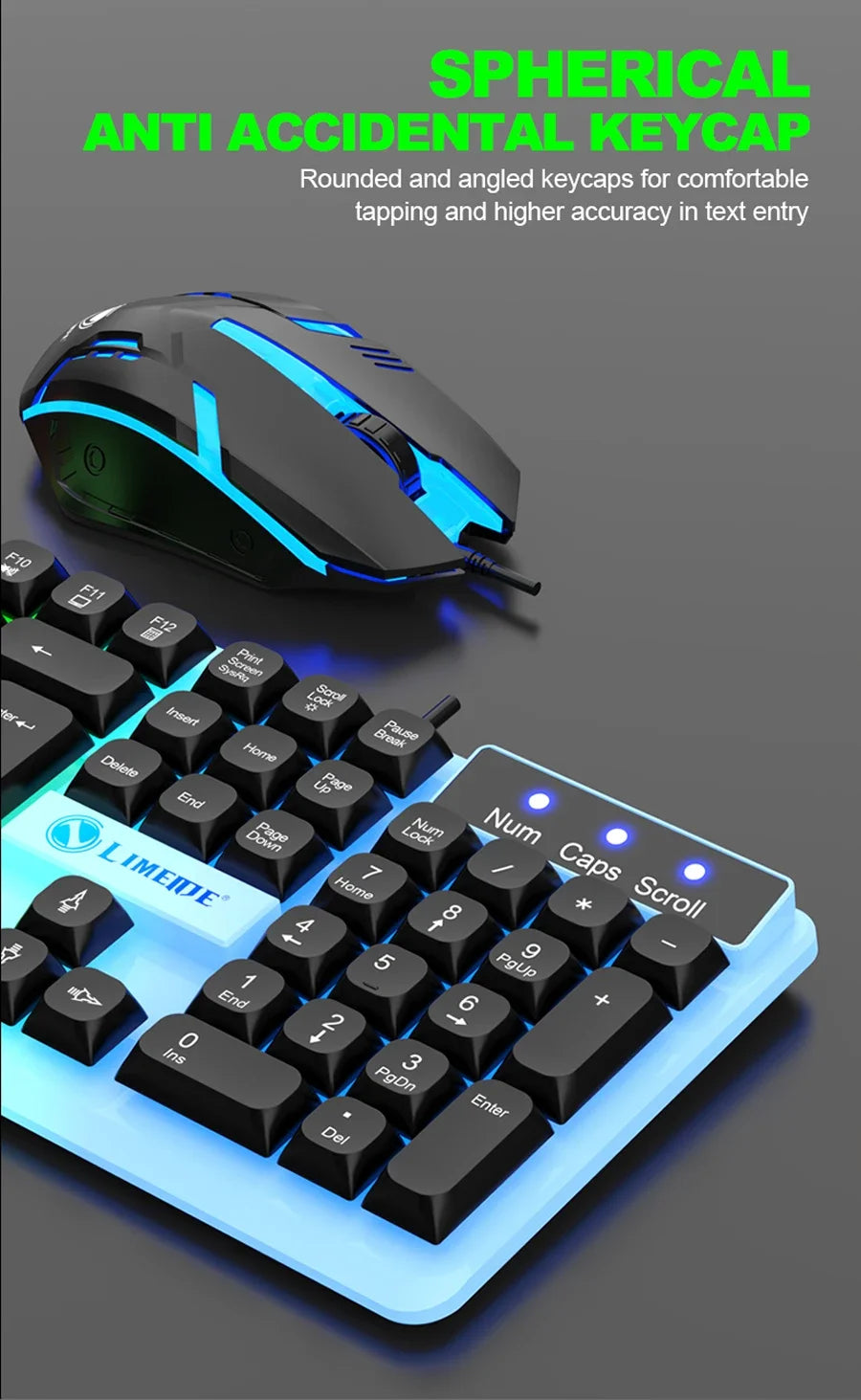 NG GTX350 Set gaming tastiera e mouse per computer e laptop, kit gamer con retroilluminazione LED, tastiera USB cablata GTX350 - Nero