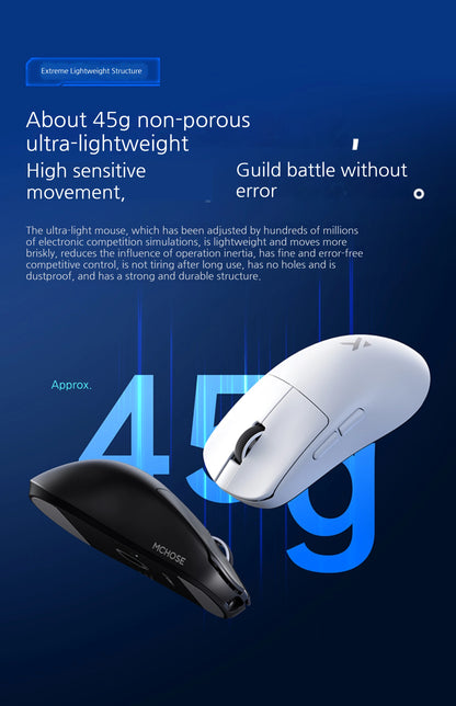 MCHOSE L7 Ultra+ Ratón de mano mediano-grande para gaming y e-sports Paw3950, inalámbrico de tres modos, ligero, de oficina, con doble accionamiento para ordenador