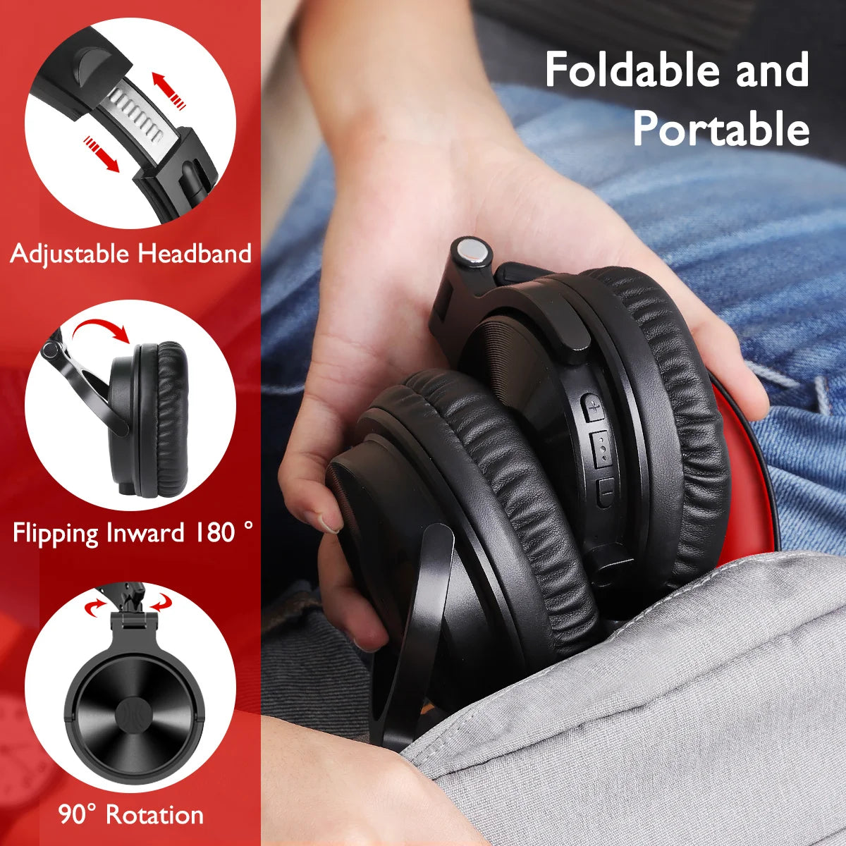 Auriculares gaming inalámbricos OneOdio Pro-M Bluetooth 5.2 HiFi estéreo con micrófono, 110H de autonomía, graves profundos y diseño plegable circumaural