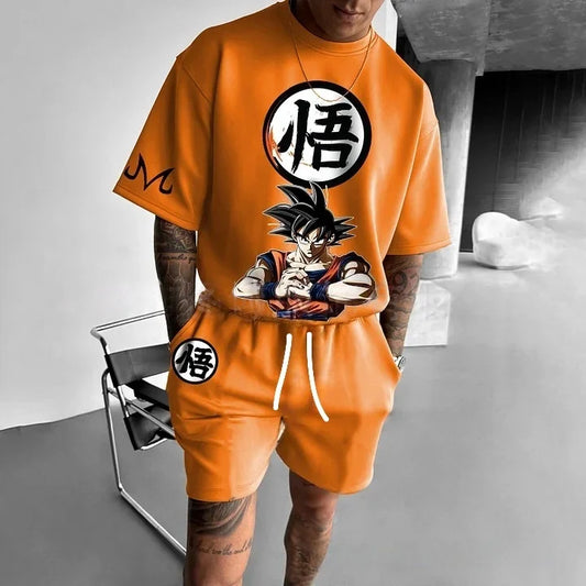 2026 Cartoon Dragon Ball T-shirt til børn, top med T-shirt og shorts, todelt sæt, sommer-T-shirt til drenge + shorts, strandshorts