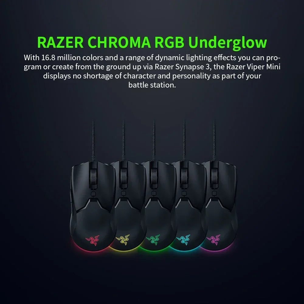 Razer Regalo de Año Nuevo Thunder Snake Viper Mini Ratón Gaming Esports con Cable para Ordenador y Portátil, Luz RGB, para Manos Pequeñas
