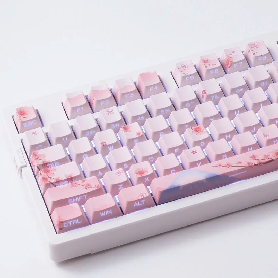 Juego de teclas Sakura Pink con grabado lateral, PBT translúcido, 127 teclas para switches MX y teclados mecánicos 60/84/90/104/108