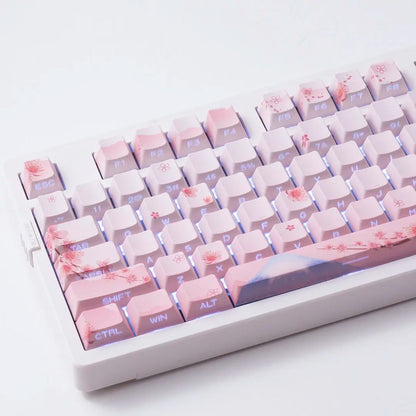 Juego de teclas Sakura Pink con grabado lateral, PBT translúcido, 127 teclas para switches MX y teclados mecánicos 60/84/90/104/108